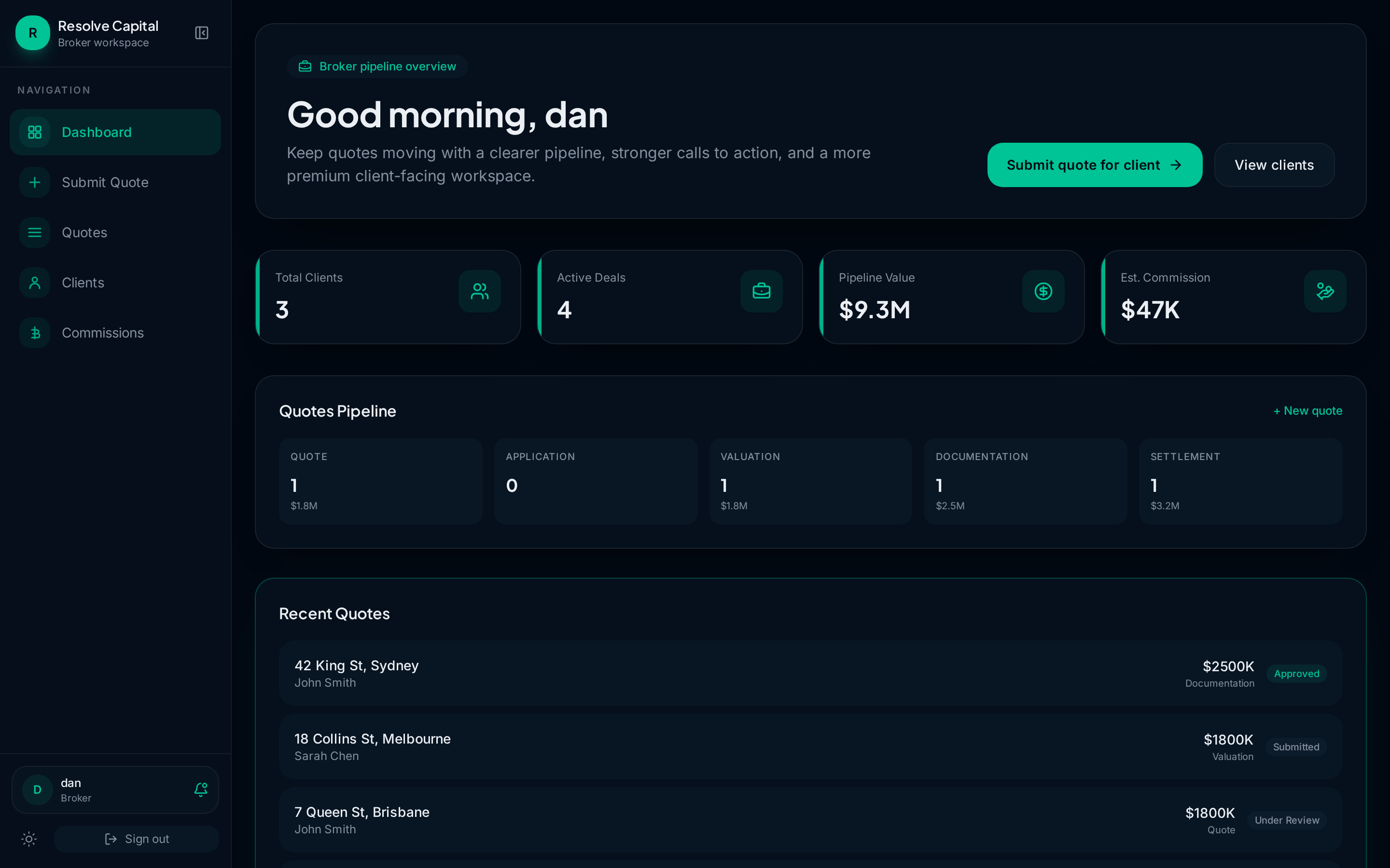 Resolve broker portal dashboard